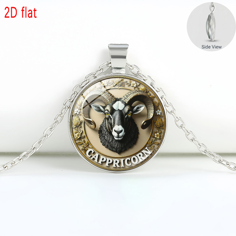 Capricorn-Themed Glass Pendant Necklace, Unisex